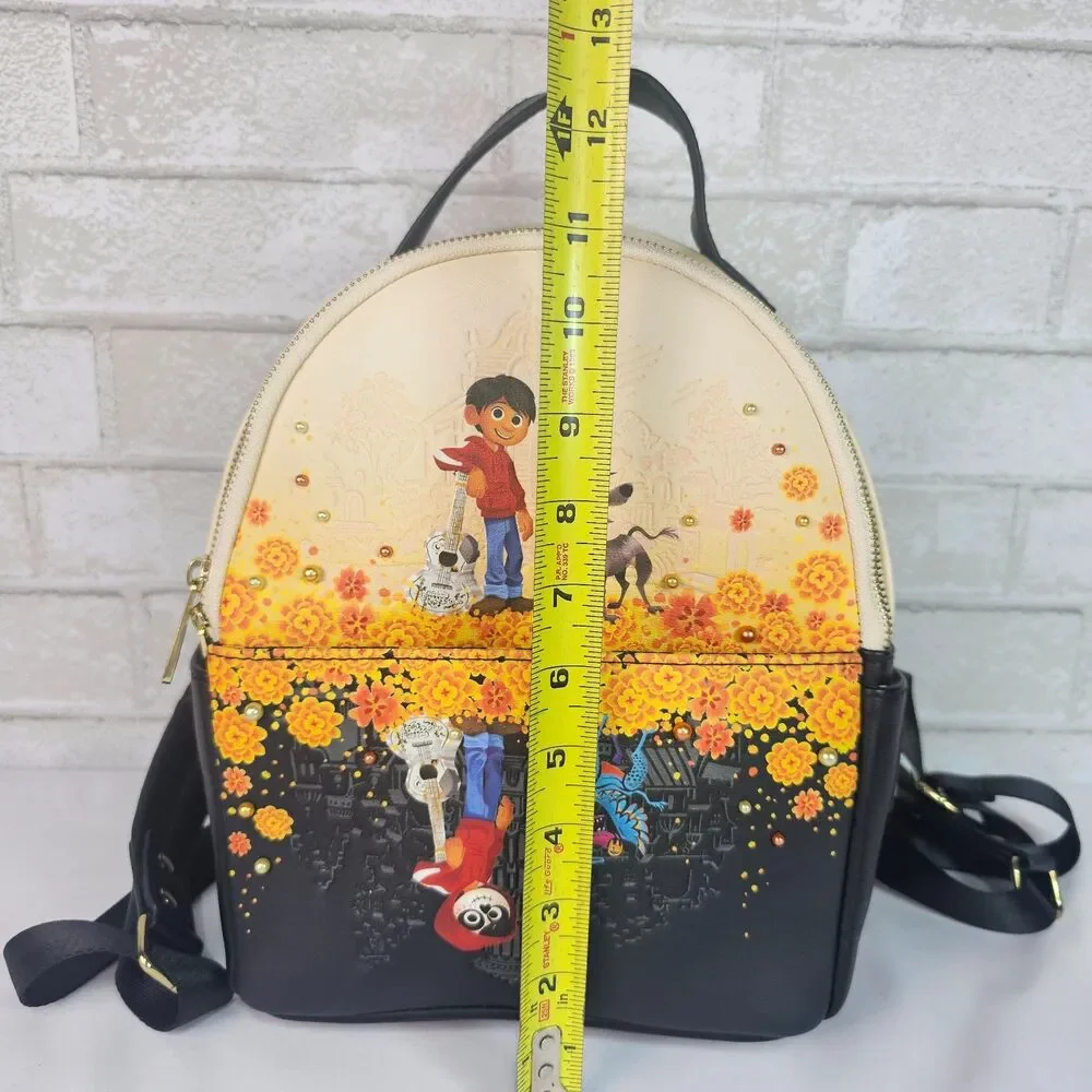 Loungefly Pixar Coco Marigold Floral Mini Backpack Cream Black Disney Bag